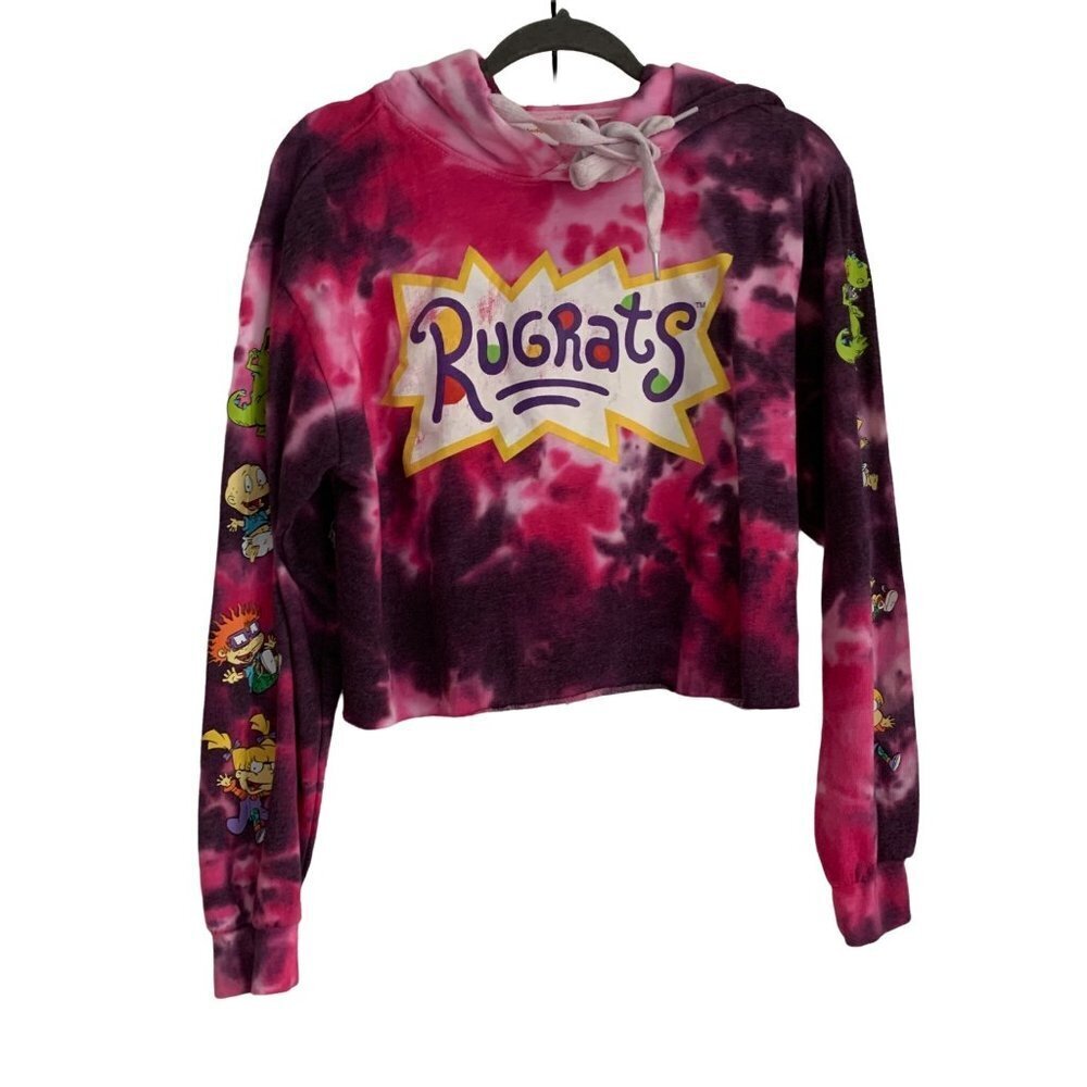 Nickelodeon Women’s Rugrats Pink/Purple Cropped Tie Dye Hoodie Size